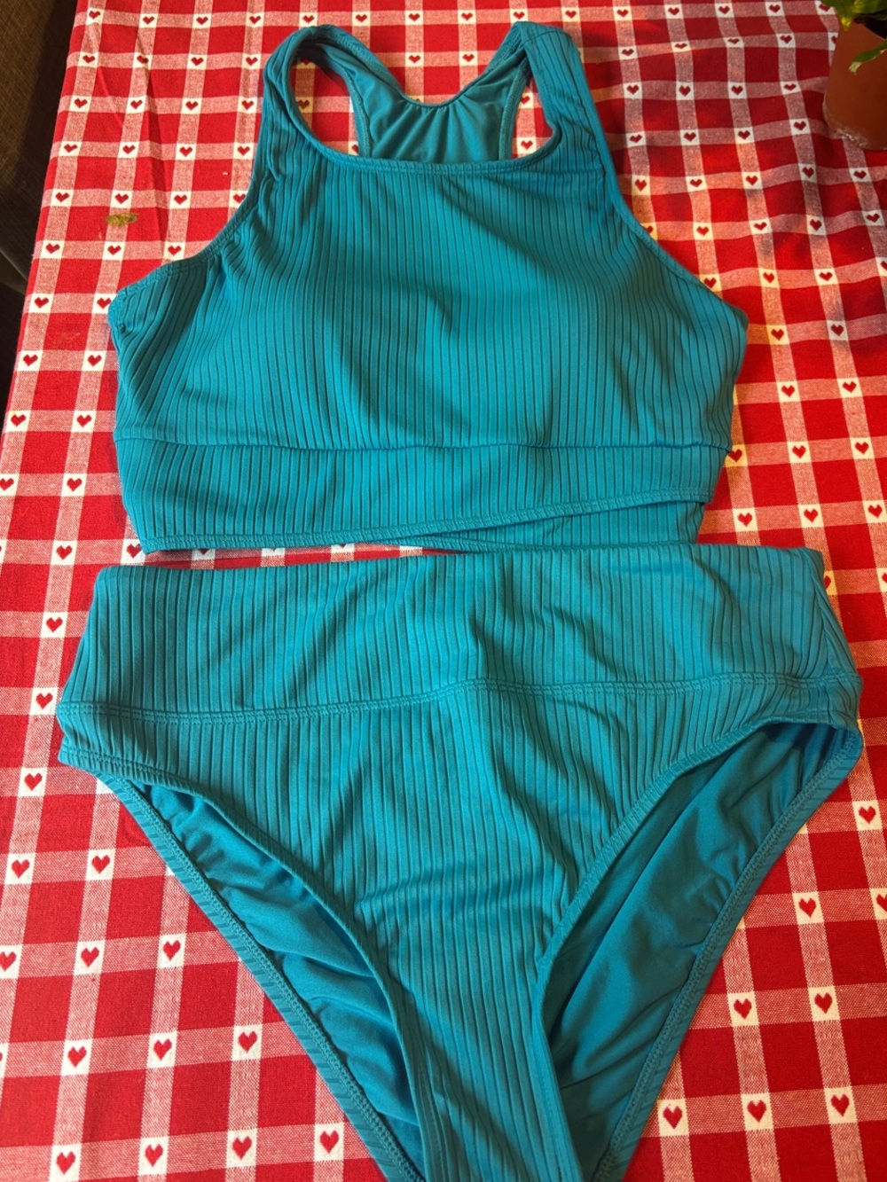 Ribbed Racerback bathing suit in Teal 2 piece - Picture 3 of 9